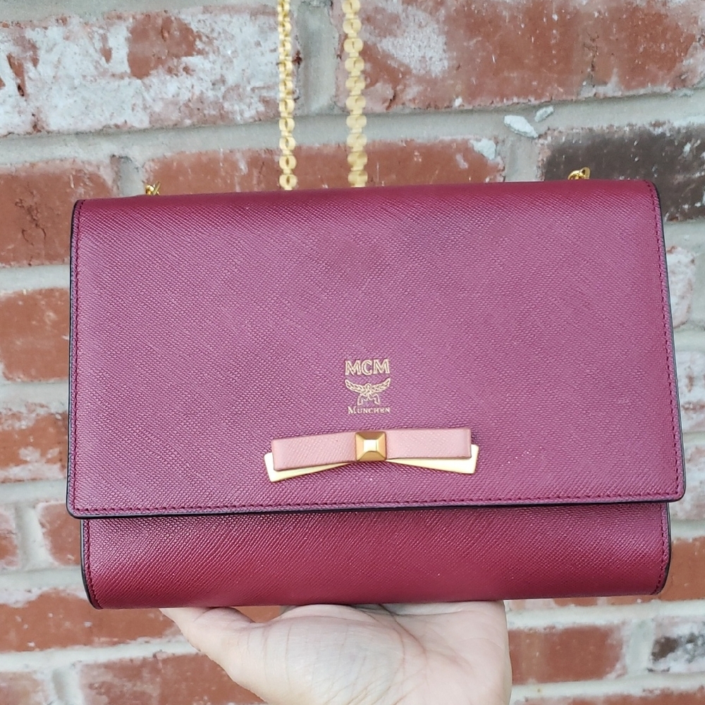 MCM Womens Mina Saffiano Leather Gold Chain Mini Clucth Crossbody Bag Classic